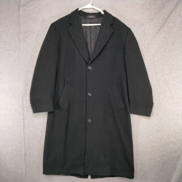 Ron Chereskin Mens 40R Wool Cashmere Black Overcoat Trench Coat Professional